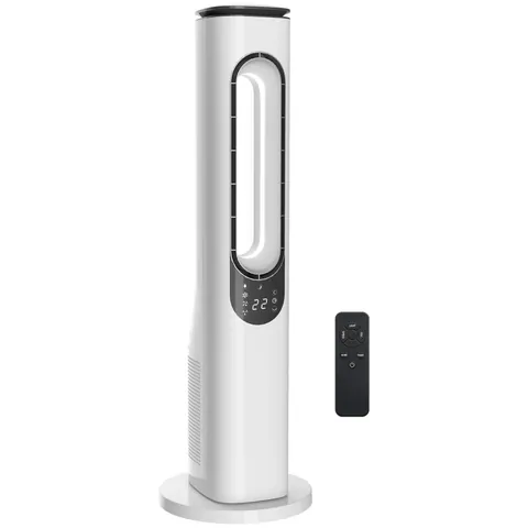 HOMCOM Ventilator turn fără pale cu lumini LED telecomandă 3 viteze 3 moduri temporizator 15 h oscilație 50° alb | Aosom Romania