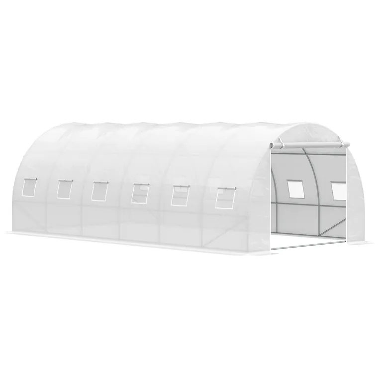Outsunny Seră tip tunel 6x3x2 m Seră de grădină cu ușă rulabilă 12 ferestre Învelitoare PE 140 g/m² și metal galvanizat pentru culturi plante legume Alb | Aosom Romania