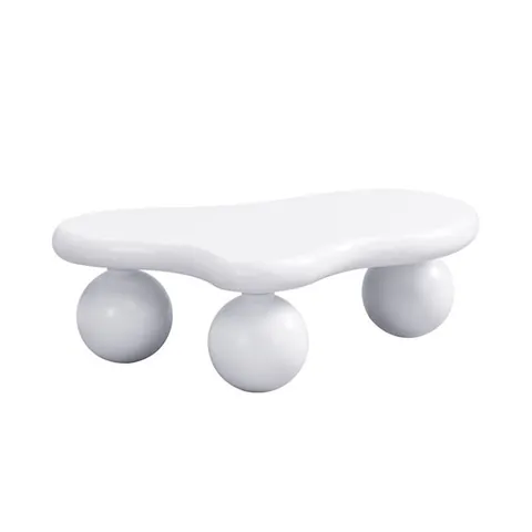 Masă de cafea în stil de nor, cu iluminare LED și design cu picioare rotunde, 95x62,5x32 cm, Alb