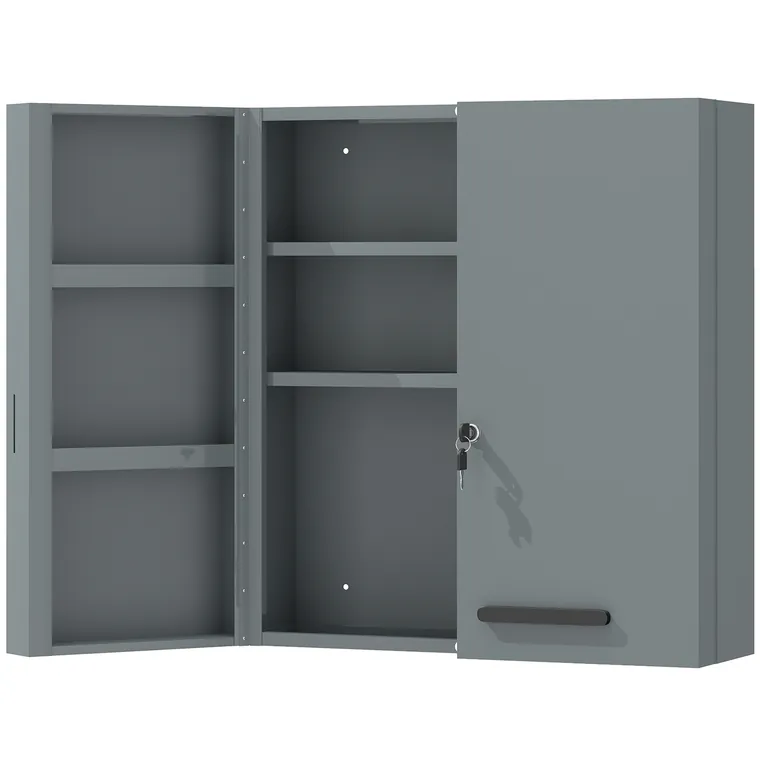 kleankin Dulap medical, dulap pentru medicamente încuiabil cu 2 uși și 6 rafturi, gri cărbune | Aosom Romania