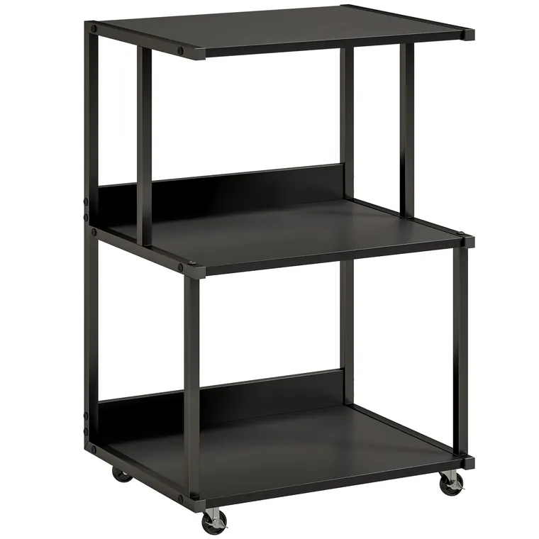 HOMCOM Suport pentru Imprimantă cu 3 Niveluri, Tavă Industrială Metalică pentru Birou, Negru | Aosom Romania