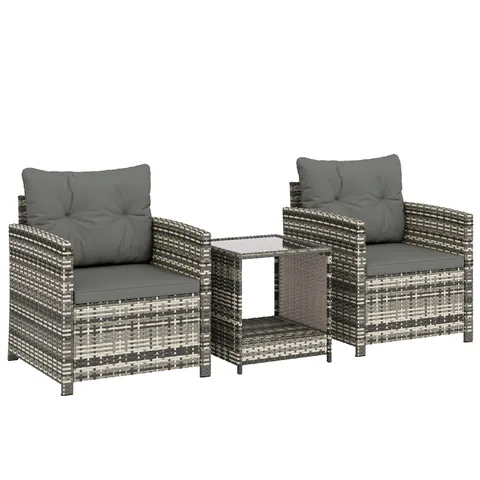 Outsunny Set mobilier exterior 3 piese din rășină împletită, masă și 2 fotolii cu perne, 62x65x75 cm, Gri deschis | Aosom Romania