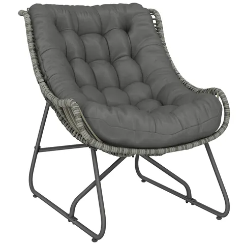 Outsunny Fotoliu din ratan cu pernă chingi, fotoliu exterior tapițat din poliratan, fotoliu tip coș până la 120kg | Aosom Romania