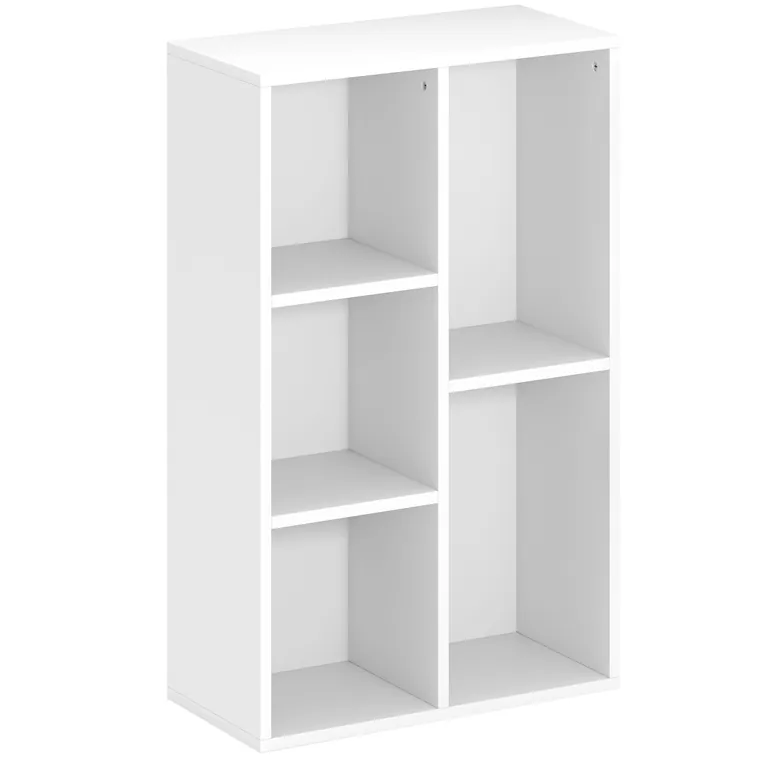 HOMCOM Bibliotecă raft de depozitare 2 nivele cu 5 compartimente, pentru living dormitor birou, 50x24x80cm, alb | Aosom Romania