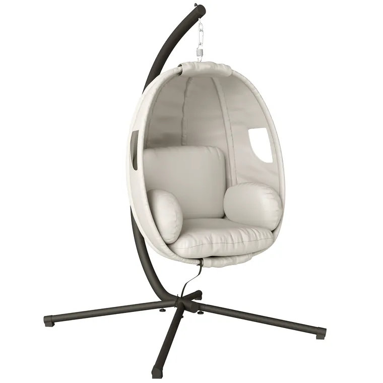 Outsunny Fotoliu suspendat cu cadru, coș pliabil cu pernă groasă, înălțime reglabilă, centură de siguranță până la 120 kg | Aosom Romania