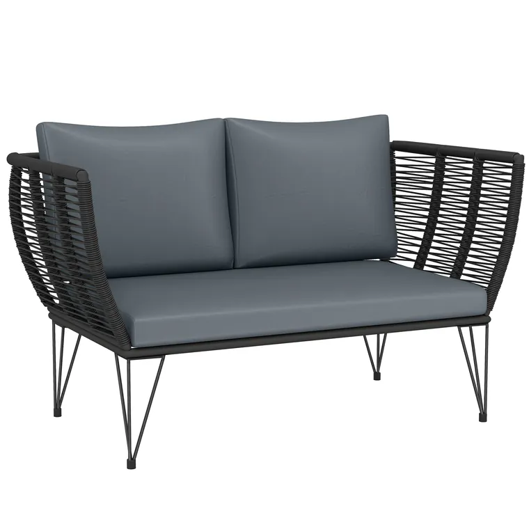 Outsunny Sofa de grădină cu perne 2 locuri Sofa Outdoor Balcon Sofa din ratan Polyrattan Mobilier de grădină 123 x 67 x 72 cm Gri deschis | Aosom Romania