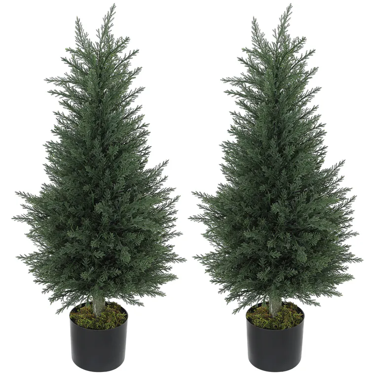 Outsunny Set 2 Plante Artificiale de Chiparos cu 362 Frunze și Ghiveci cu Ciment și Mușchi, Plante Rezistente la UV, Ø40x90 cm, Verde | Aosom Romania
