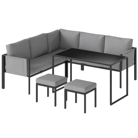 Outsunny Set mobilier de grădină Canapea colț exterior 6 piese Perne 10cm Masă înaltă și 2 taburete Gri | Aosom Romania