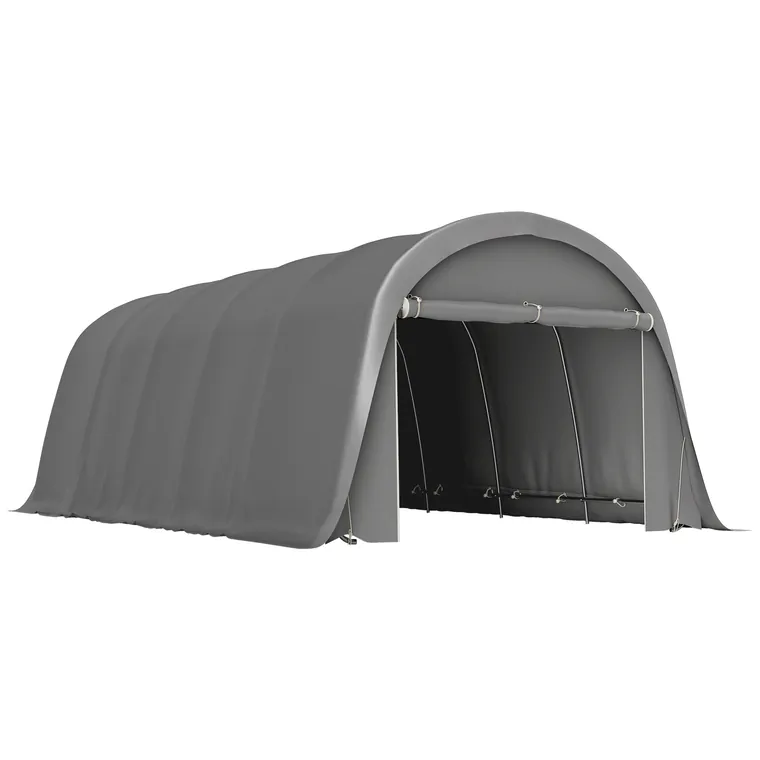 Outsunny Carport cort garaj 3,6 x 7,2 m adăpost exterior pentru mașină cort de depozitare cu pereți laterali detașabili, gri închis | Aosom Romania