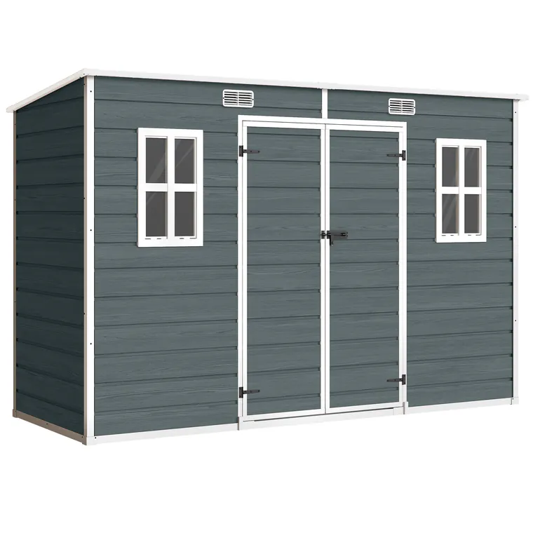 Outsunny Căsuță depozit 3,2m², șopron cu acoperiș în pantă, 303x123x197cm cu fereastră, ușă încuiabilă, orificiu de ventilație, podea | Aosom Romania