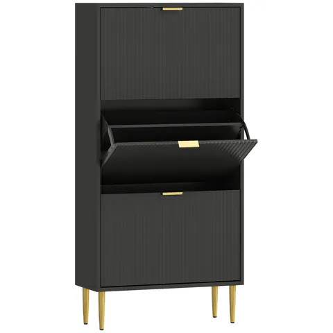 HOMCOM Mobilier pentru pantofi 18 perechi cu 3 sertare rabatabile, uși canelate și rafturi reglabile, 60x24x122,5cm, negru | Aosom Romania