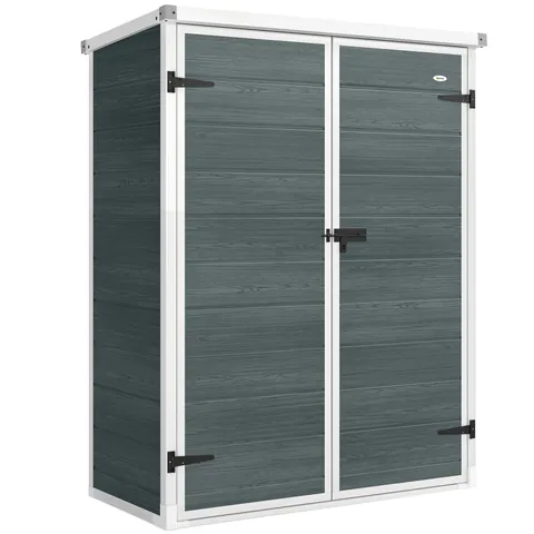 Outsunny Depozit pentru unelte 0,8m², șopron pentru unelte cu rafturi pliante, 134 x 68,5 x 170 cm, din plastic cu uși duble închise cu lacăt, placă pentru podea | Aosom Romania
