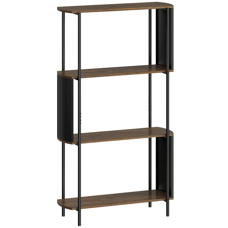 HOMCOM Raft cu 4 niveluri, raft independent cu design curbat, raft industrial pentru cărți, aspect lemn maro | Aosom Romania