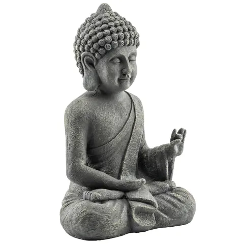 Outsunny Statuie de Grădină, Sculptură Buddha Șezând din Oxid de Magneziu, Decorațiune Spirituală 32 x 23 x 51 cm, Gri Închis | Aosom Romania