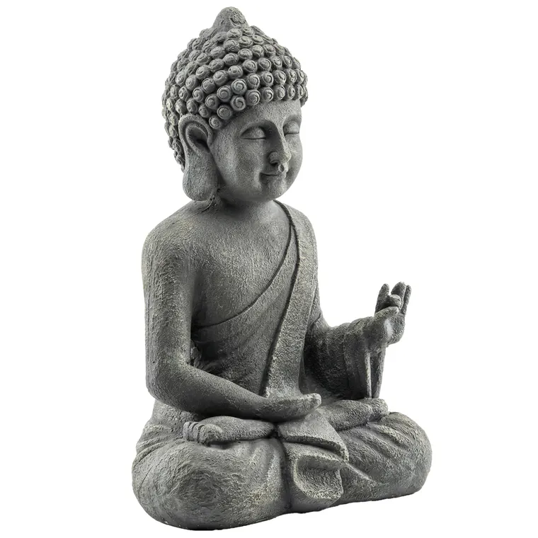 Outsunny Statuie de Grădină, Sculptură Buddha Șezând din Oxid de Magneziu, Decorațiune Spirituală 32 x 23 x 51 cm, Gri Închis | Aosom Romania