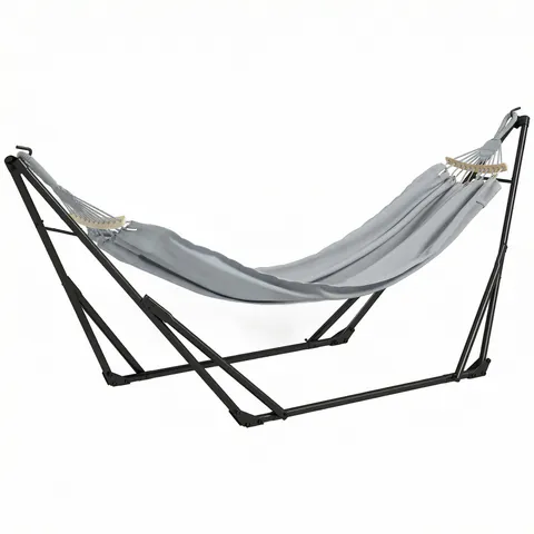 Outsunny Suport cu Hamac Pliabil din Oțel, 2 în 1 pentru Hamac sau Scaun Suspendat, Sac de Transport Inclus 268x89x100cm Gri | Aosom Romania