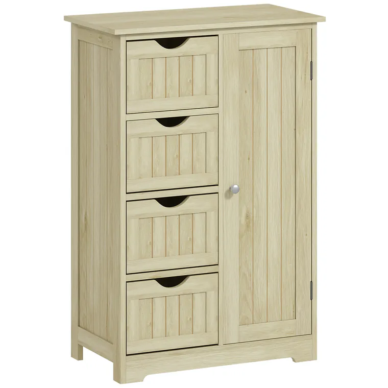 kleankin Dulap de baie Coloană îngustă cu 4 sertare și raft reglabil Stil modern 56x30x83 cm Lemn natural | Aosom Romania