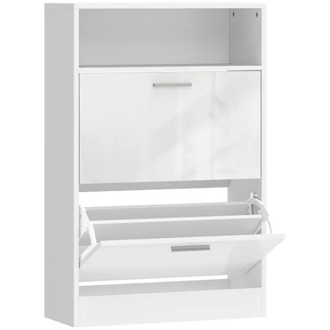 HOMCOM Dulap pentru încălțăminte 8 perechi, dulap, 2 sertare rabatabile, rafturi reglabile și compartiment, alb | Aosom Romania