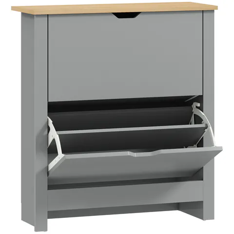 HOMCOM Dulap pentru încălțăminte 12 perechi, dulap îngust cu 2 sertare rabatabile și polițe reglabile, gri deschis | Aosom Romania