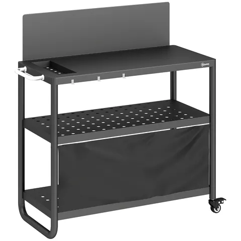 Outsunny Căruț pentru grătar Servantă de grădină mobilă cu paravânt 3 niveluri husă Oxford 100x46x110cm Negru | Aosom Romania