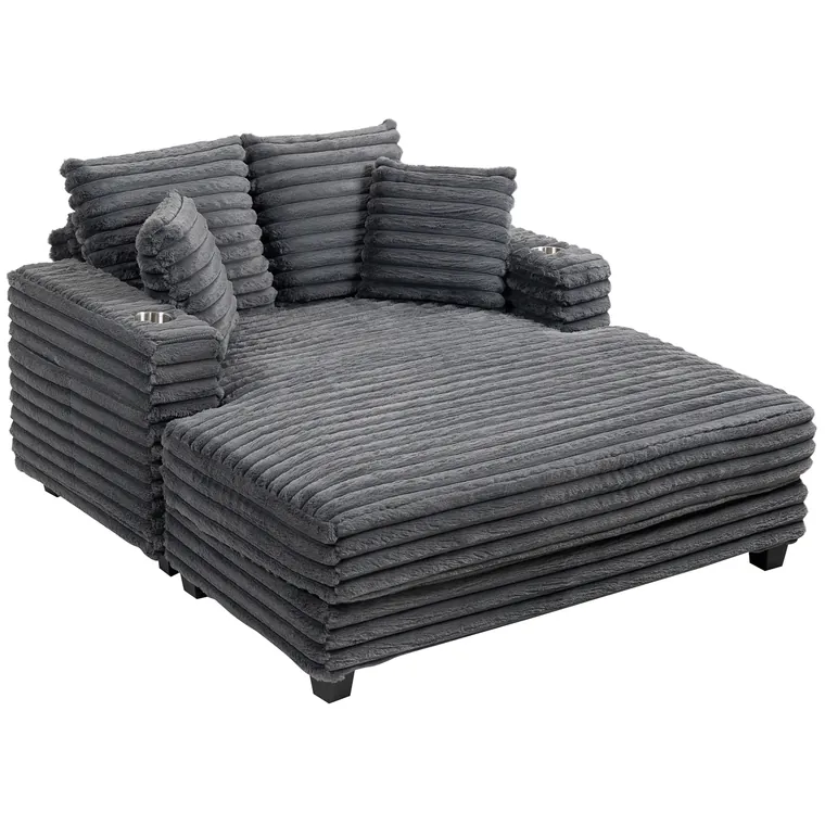HOMCOM Chaiselongue 2 locuri canapea extensibilă mare 134 x 151 cm cu suport pentru pahare pentru living, gri | Aosom Romania