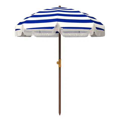 Outsunny Umbrelă de Plajă cu Franjuri Ø190x210 cm cu Protecție UV40+ Rezistentă la Vânt Impermeabilă Husă de Transport Albastru și Alb | Aosom Romania