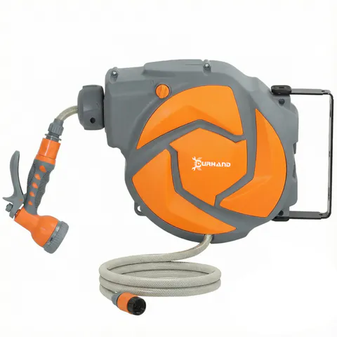 DURHAND Furtun retractabil de perete cu derulator 10+1 m, retragere automată și duză cu 7 funcții, rotire 180° | Aosom Romania