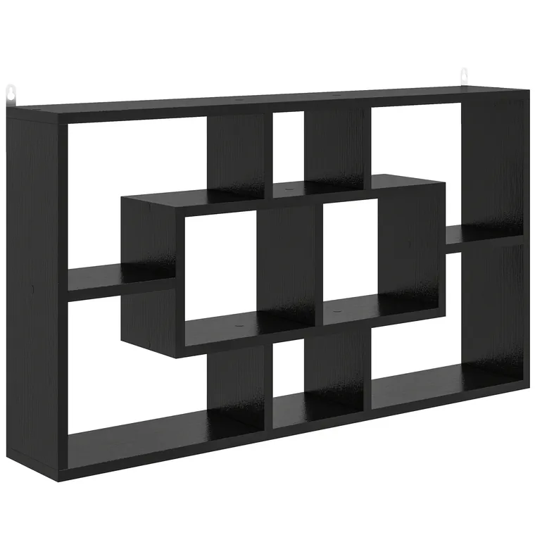 HOMCOM Etajeră de Perete Decorativă Etajeră pentru Cărți, CD-uri cu 8 Cuburi 85x14,5x47,5 cm Negru | Aosom Romania