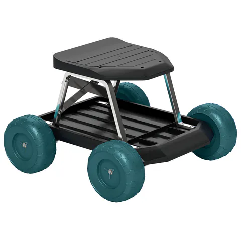 Outsunny Scaun rulant de grădină taburet de grădinărit tavă pentru unelte pentru scos buruieni plantat 50 x 49 x 32 cm verde închis | Aosom Romania