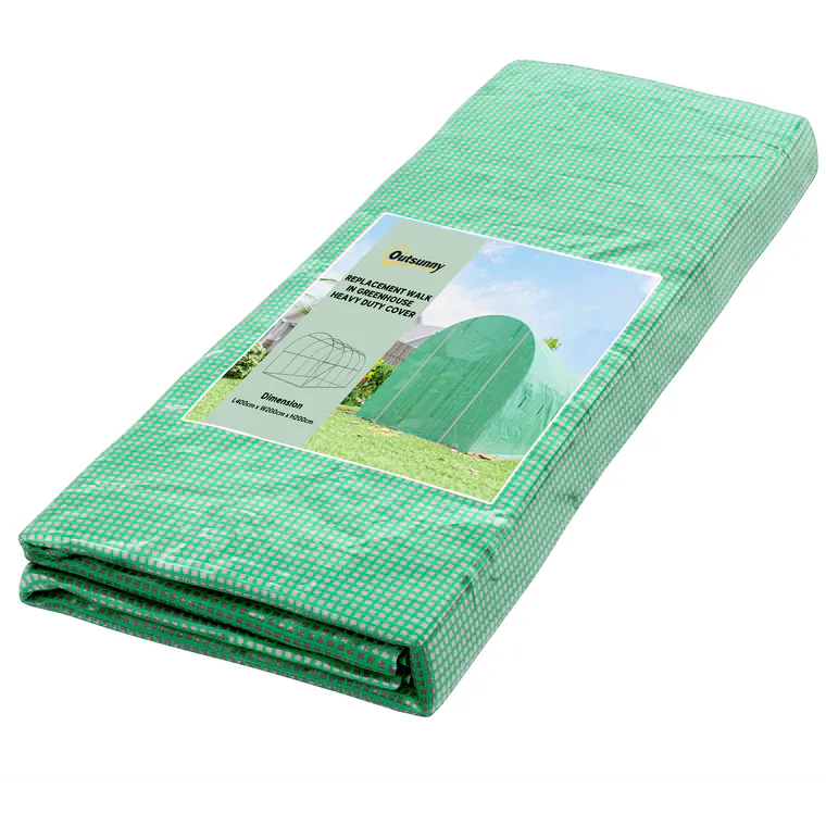 Outsunny Folie pentru seră 4 x 2 m, folie de grădină impermeabilă cu ușă, 8 ferestre, protecție UV, rezistentă la rupere, polietilenă, verde | Aosom Romania