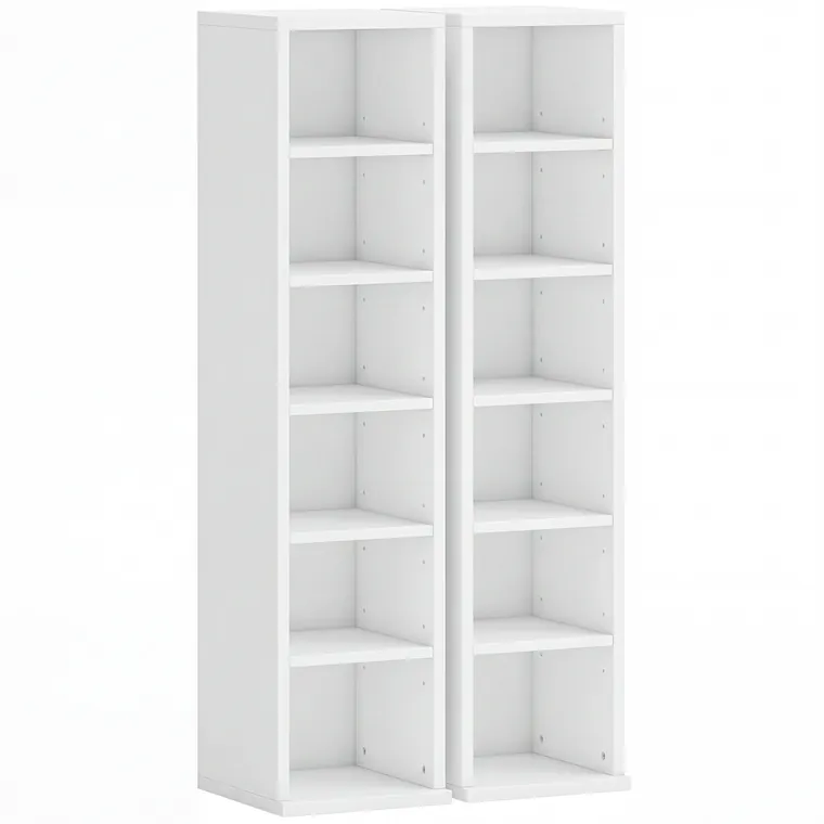 HOMCOM Set de 2 etajere coloane dulap pentru depozitare CD-DVD 12 compartimente 21 x 22,5 x 88,5 cm capacitate 204 CD-uri alb | Aosom Romania