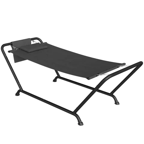 Outsunny Hamac cu cadru 237 x 90 cm Hamac cu bară cu buzunar lateral, pernă pentru cap Cadru metalic suport până la 150 kg | Aosom Romania