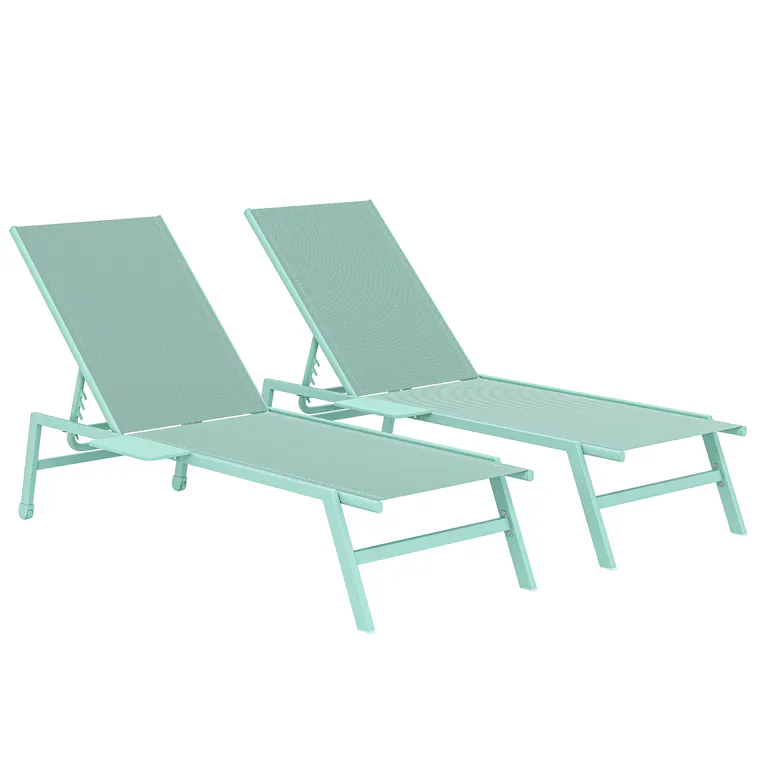 Outsunny Set 2 Șezlonguri cu Măsuță, Șezlonguri Grădină cu Spătar Reglabil. | Aosom Romania