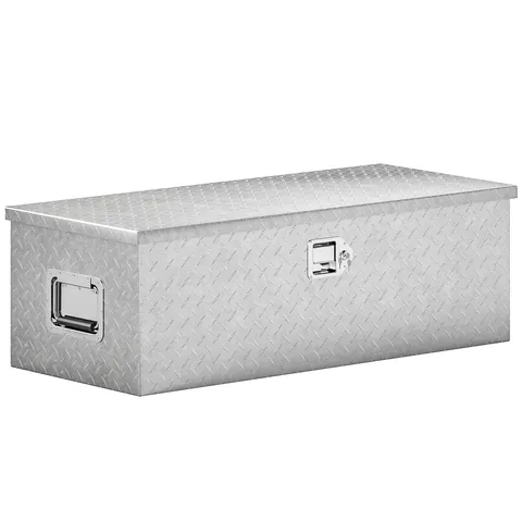 HOMCOM Cutie de Scule din Aluminiu cu Lacăt și 2 Chei, Mânere Laterale, Cutie de Depozitare 43L Rezistentă, Ideală pentru Camioane, Autorulote, Remorci, 76.2x33x24.4cm, Argintiu | Aosom Romania