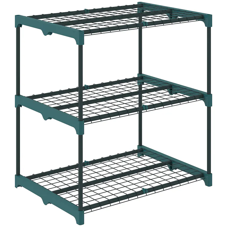 Outsunny Suport pentru plante cu 3 etaje, suport flori de 72 cm pentru interior și exterior, raft pentru plante din oțel Verde închis | Aosom Romania