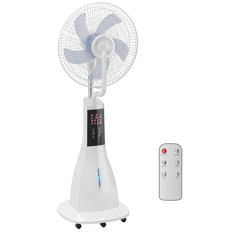 HOMCOM Ventilator de podea cu ceață de apă, oscilație 75°, 3 trepte de viteză, 3 moduri, Alb | Aosom Romania