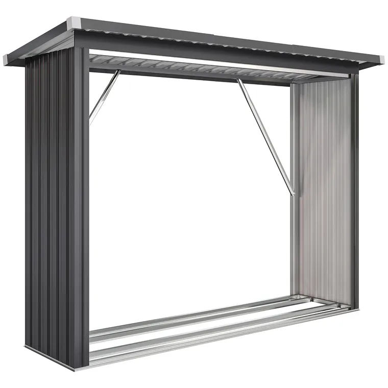 Outsunny Adăpost pentru Lemne din Oțel Exterior, Bază Ridicată și Acoperiș Înclinat, 213x66.5x150 cm, Gri Închis | Aosom Romania