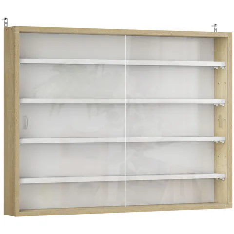 HOMCOM Raft de Perete cu 5 Nivele și Vitrină cu 2 Uși din Sticlă și 4 Rafturi Reglabile | Aosom Romania