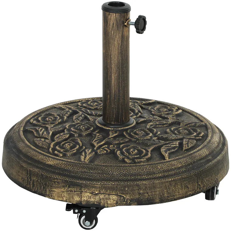 Outsunny Bază Rotundă pentru Umbrelă de Exterior, 21 kg, Bază din Rășină cu Roți și Suport pentru Umbrele de 3,3 cm/3,8 cm/4,8 cm, pentru Grădină, Terasă, Piscină, Bronz | Aosom Romania