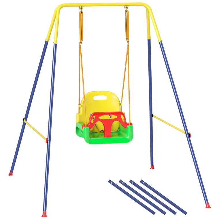 AIYAPLAY Leagăn 3-în-1 pentru Grădină, Leagăn pentru Bebeluși de Interior și Exterior, Înălțime Reglabilă, Cadru Pliabil din Oțel, Centură de Siguranță, Ușor de Montat, 9 Luni-8 Ani, Verde | Aosom Romania