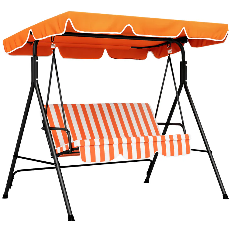 Outsunny Balansoar de Grădină Exterior Leagăn cu 3 locuri cu Copertină Reglabilă și Cadru din Oțel 172x110x153 cm Portocaliu | Aosom Romania
