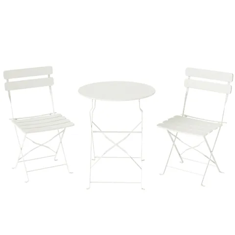Outsunny Set bistro de grădină 3 piese pliabil Masă bistro cu 2 scaune Șezut cu lamele Picioare duble în X Alb-crem | Aosom Romania