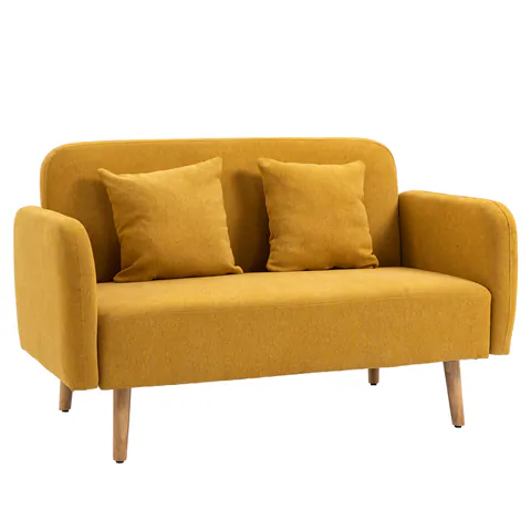HOMCOM Canapea 2 locuri cu 2 perne decorative, loveseat mic din catifea, canapea tapițată modernă pentru living, dormitor, spațiu mic, Galben 130 x 70 x 80 cm | Aosom Romania