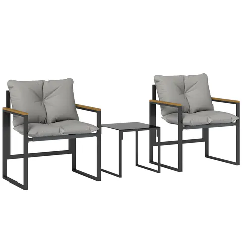 Outsunny Set Bistro pentru 2 Persoane, Set din 3 Piese pentru Grădină cu Cadrul din Metal și Perne Groase | Aosom Romania