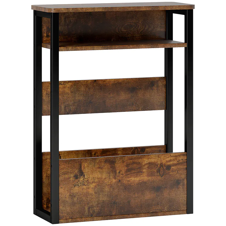 HOMCOM Măsuță de Living în Stil Industrial cu 2 Rafturi, Măsuță Laterală din Lemn și Metal, 46x18x58,5 cm, Maro Rustic | Aosom Romania