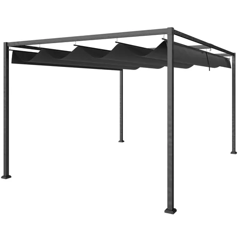 Outsunny Pergolă 3x2 m cu Acoperiș Retractabil, Orificii de Drenaj, Țepușe și Șuruburi, Pergolă de Grădină din Poliester și Metal, pentru Terasă, Curte, Exterior, Negru | Aosom Romania