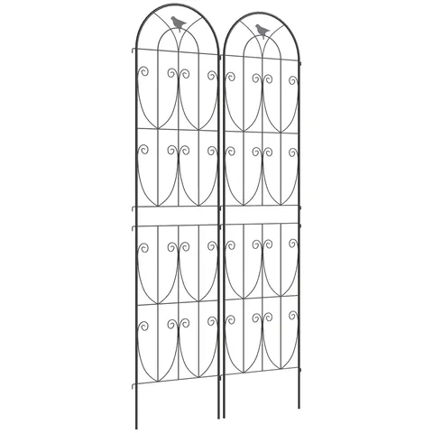 Outsunny Suport pentru Plante Cățărătoare cu Păsări Set de 2 Spalieri de Grădină pentru Legume Viță-de-vie Flori Metal 50 x 220 cm Negru | Aosom Romania