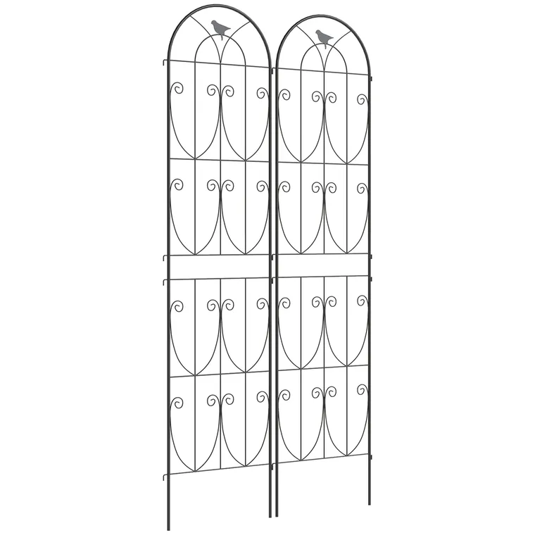 Outsunny Suport pentru Plante Cățărătoare cu Păsări Set de 2 Spalieri de Grădină pentru Legume Viță-de-vie Flori Metal 50 x 220 cm Negru | Aosom Romania