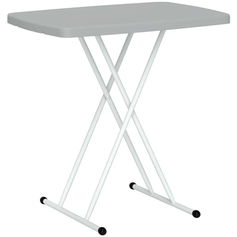 Outsunny Măsuță de Cafea Pliabilă, Reglabilă pe Înălțime și Portabilă, cu Blat HDPE și Cadru Metalic, 76x50x74 cm, Alb | Aosom Romania