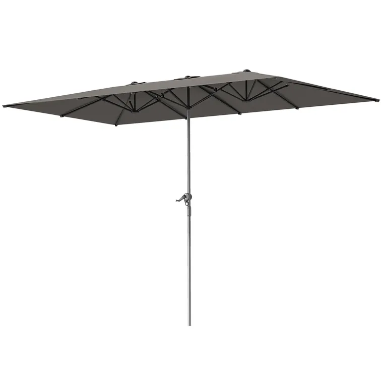 Outsunny Umbrelă Dublă de Grădină cu Manivelă și 12 Spițe din Aluminiu și Poliester, 4.5x2.6 m, Gri Închis | Aosom Romania